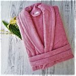 Halat de baie, cu guler Best Cotton - 100% bumbac, culoare dark rose - imagine 2