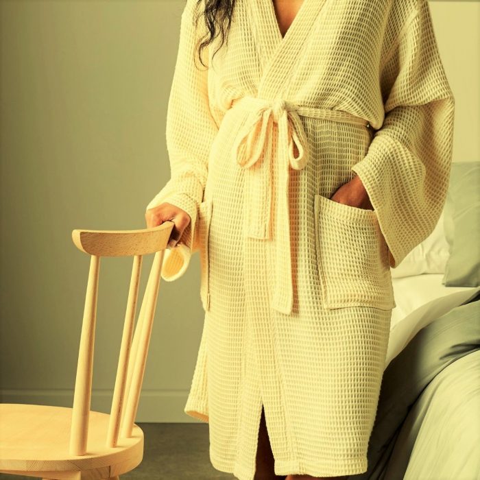 Halat de dama, pentru sauna - Best Cotton - fagure, 100% bumbac, galben pai - imagine 3