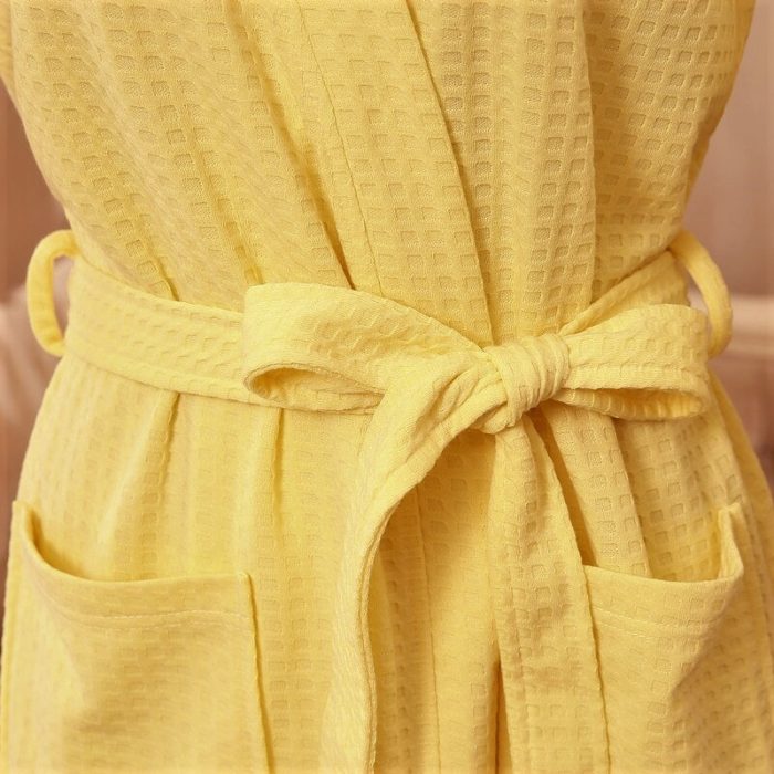 Halat de dama, pentru sauna - Best Cotton - fagure, 100% bumbac, galben pai - imagine 2