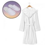 Halat de baie cu gluga, unisex si papuci, Best Cotton Hotel - prosop, 100% bumbac, alb