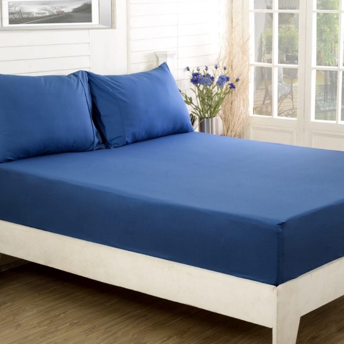 Husa pat cu elastic Best Cotton - Tricot, 100% bumbac, albastru - imagine 3