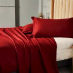 Cearceaf de pat Best Cotton Hotel - 220x240 cm, 100% bumbac, Damasc DeLux Saten, rosu