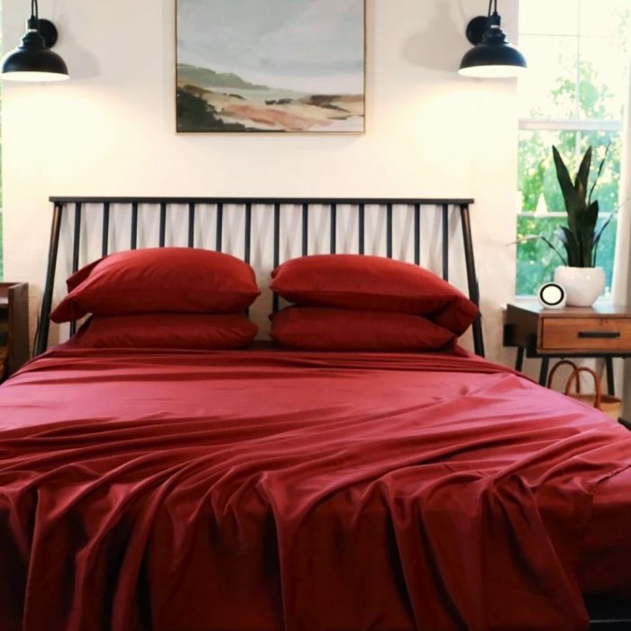 Cearceaf de pat Best Cotton Hotel - 220x240 cm, 100% bumbac, Damasc DeLux Saten, rosu - imagine 4