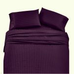 Cearceaf de pat Best Cotton Deco, 100% bumbac, Damasc Saten, dimensiune dungi 1 cm, Mov