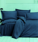 Set 2 fete de perna Best Cotton Deco - Damasc Saten - 100% bumbac, dimensiune dungi 1 cm, Bleumarin