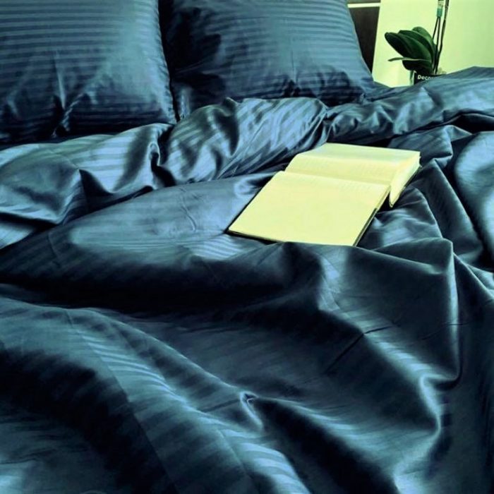 Set 2 fete de perna Best Cotton Deco - Damasc Saten - 100% bumbac, dimensiune dungi 1 cm, Bleumarin - imagine 2