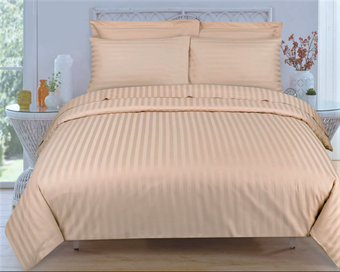 Cearceaf de pat Best Cotton Deco, 100% bumbac, Damasc Saten, dimensiune dungi 1 cm, Cappuccino - imagine 5