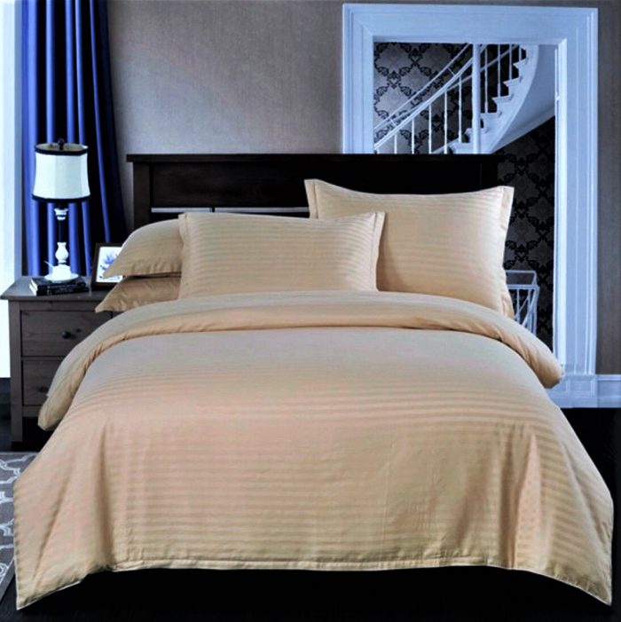 Cearceaf de pat Best Cotton Deco, 100% bumbac, Damasc Saten, dimensiune dungi 1 cm, Cappuccino - imagine 6