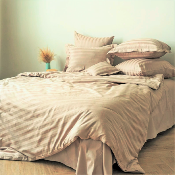 Set 2 fete de perna Best Cotton Deco - Damasc Saten - 100% bumbac, dimensiune dungi 1 cm, Cappuccino - imagine 3