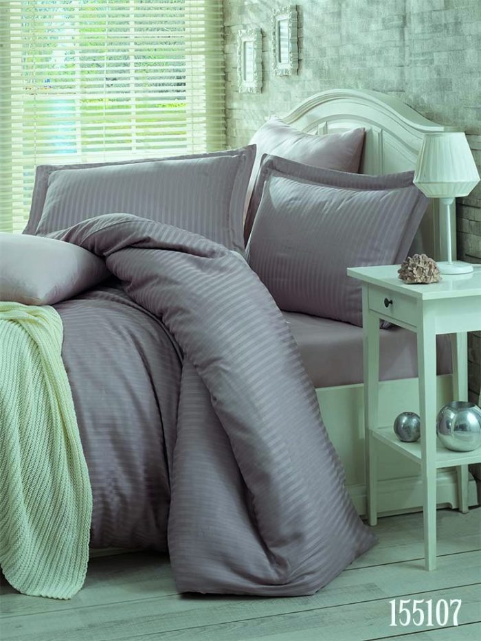 Cearceaf de pat Best Cotton Deco, 100% bumbac, Damasc Saten, dimensiune dungi 1 cm, Gri - imagine 5