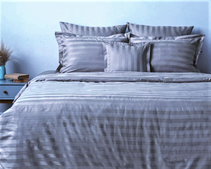 Set 2 fete de perna Best Cotton Deco - Damasc Saten - 100% bumbac, dimensiune dungi 1 cm, Gri - imagine 4