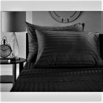 Cearceaf de pat Best Cotton Deco, 100% bumbac, Damasc Saten, dimensiune dungi 1 cm, Negru - imagine 3