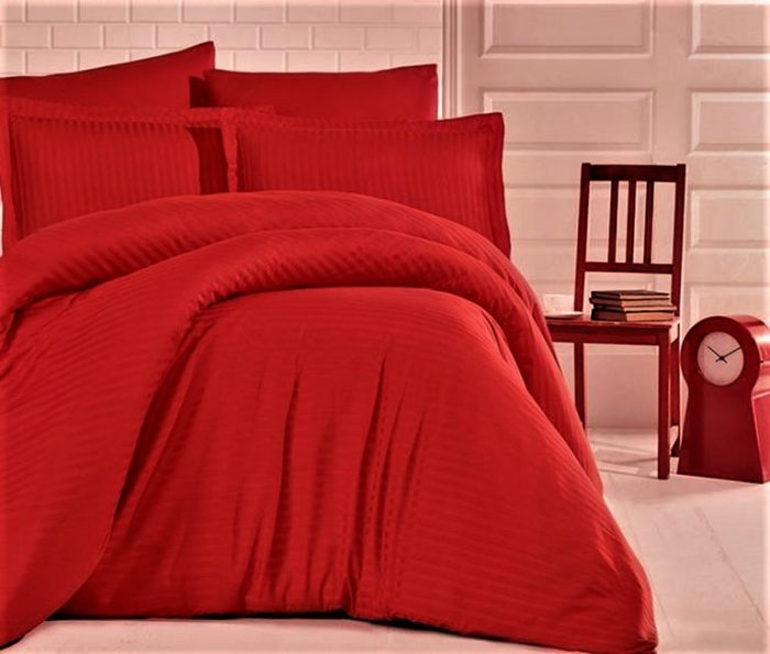 Set 2 fete de perna Best Cotton Deco - Damasc Saten - 100% bumbac, dimensiune dungi 1 cm, Rosu - imagine 6