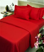 Set 2 fete de perna Best Cotton Deco - Damasc Saten - 100% bumbac, dimensiune dungi 1 cm, Rosu - imagine 2