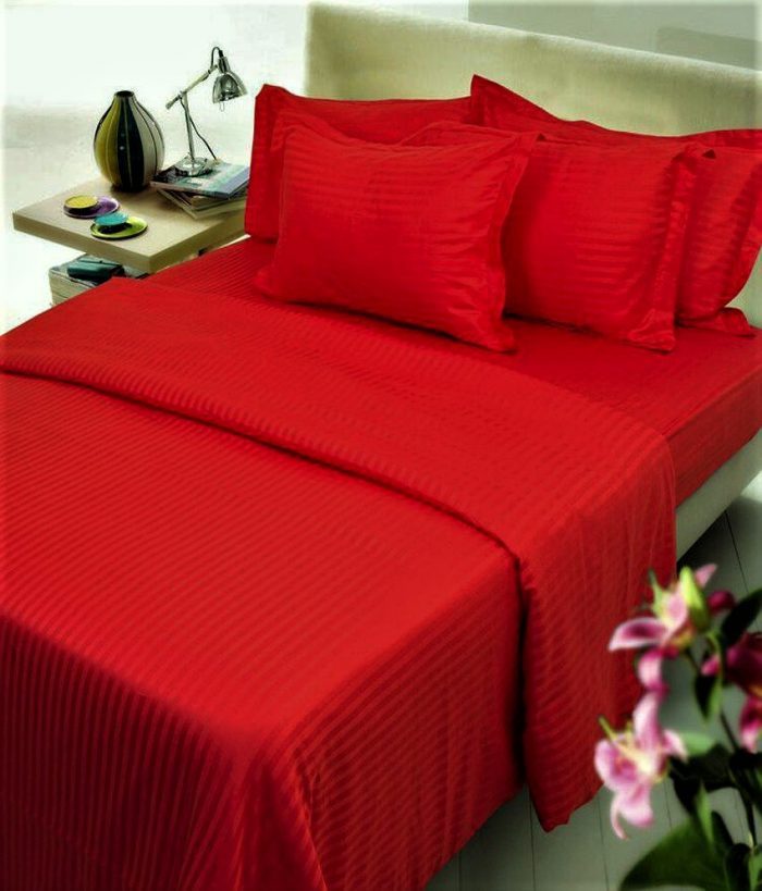 Set 2 fete de perna Best Cotton Deco - Damasc Saten - 100% bumbac, dimensiune dungi 1 cm, Rosu - imagine 2