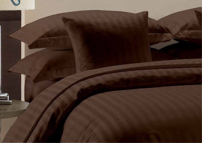 Cearceaf de pat Best Cotton Deco, 100% bumbac, Damasc Saten, dimensiune dungi 1 cm, Ciocolata - imagine 5
