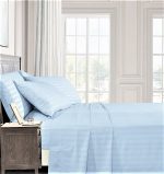 Cearsaf de pat Best Cotton Deco, 100% bumbac, Damasc Saten, dimensiune dungi 1 cm, Bleu