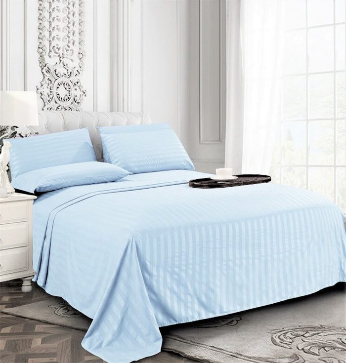 Set 2 fete de perna Best Cotton Deco - Damasc Saten - 100% bumbac, dimensiune dungi 1 cm, Bleu - imagine 2