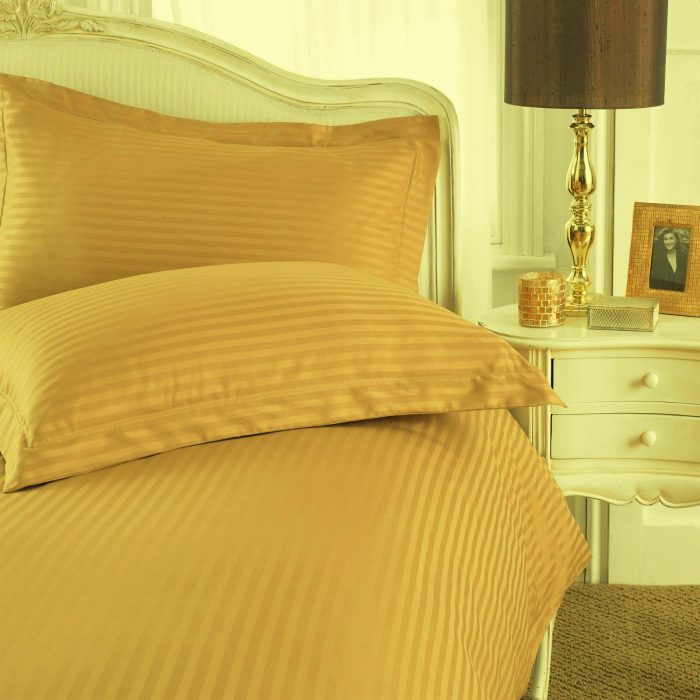 Cearsaf de pat Best Cotton Deco, 100% bumbac, Damasc Saten, dimensiune dungi 1 cm, Mustar - imagine 4