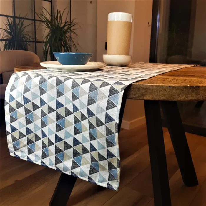 Napron Best Cotton Exotic - 45x180 cm, 100% bumbac , creton impermeabil, decor triunghiuri, albastru - imagine 2