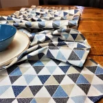 Napron Best Cotton Exotic - 45x180 cm, 100% bumbac , creton impermeabil, decor triunghiuri, albastru - imagine 5