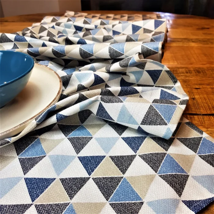 Napron Best Cotton Exotic - 45x180 cm, 100% bumbac , creton impermeabil, decor triunghiuri, albastru - imagine 5