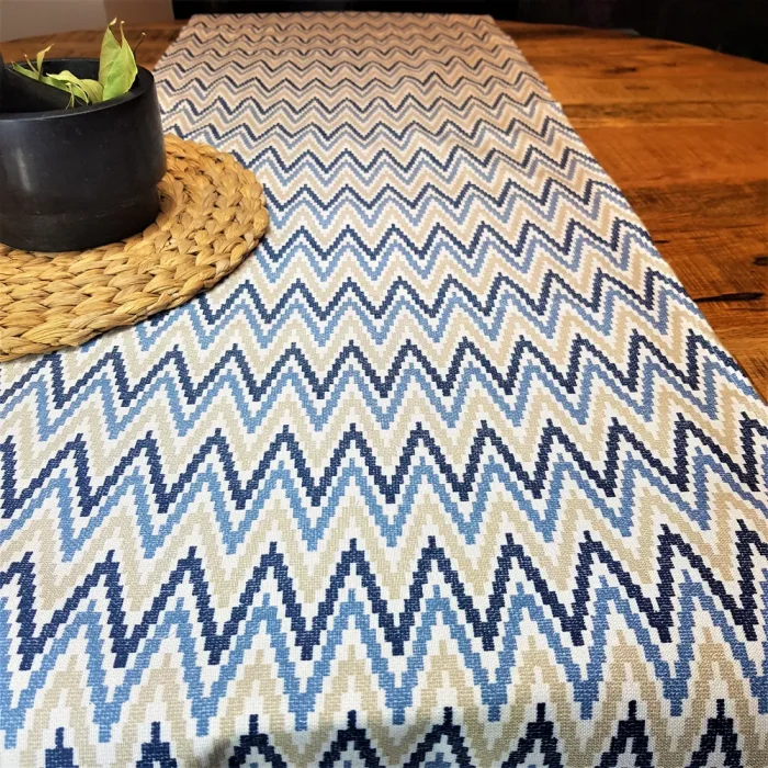 Napron Best Cotton Exotic - 45x180 cm, 100% bumbac , creton impermeabil, decor zig-zag, albastru - imagine 2