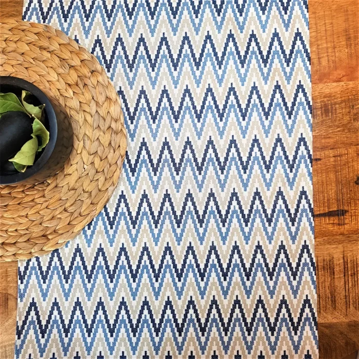 Fata de masa Best Cotton Exotic - 100% bumbac, creton, decor zig-zag albastru - imagine 2