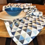 Napron Best Cotton Exotic - 45x180 cm, 100% bumbac , creton impermeabil, decor triunghiuri, albastru - imagine 3