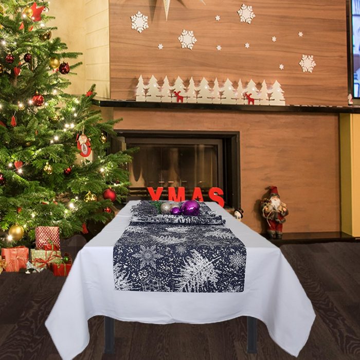 Napron Best Cotton Winter 08 - 45x180 cm, 100% bumbac , albastru cu motive de Craciun - imagine 2