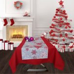 Napron Best Cotton Winter 12 - 45x180 cm, 100% bumbac , gri cu motive de Craciun