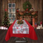 Napron Best Cotton Winter 10 - 45x180 cm, 100% bumbac , gri cu motive de Craciun