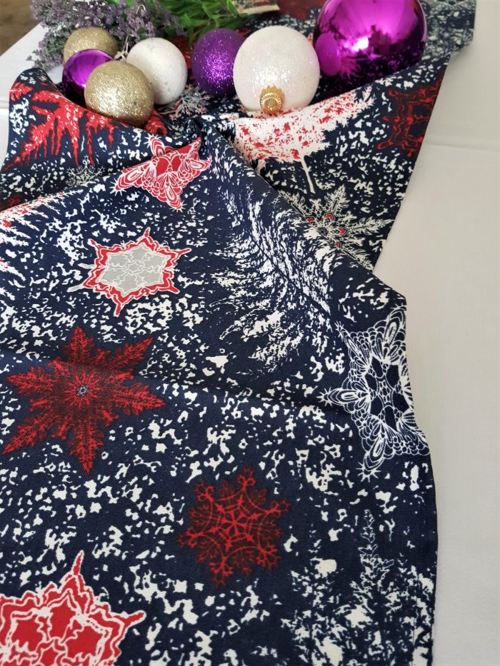 Napron Best Cotton Winter 07 - 45x180 cm, 100% bumbac , albastru cu motive de Craciun - imagine 2