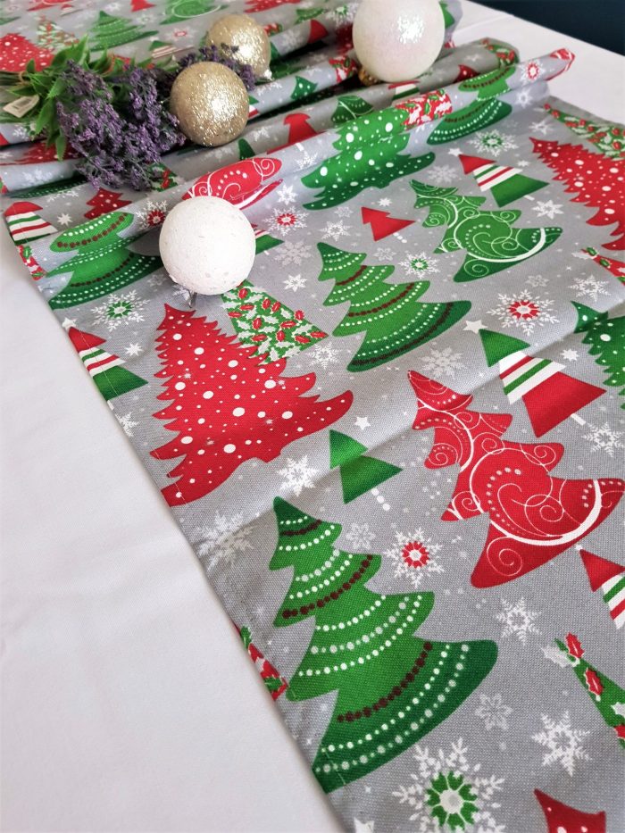 Napron Best Cotton Winter 15 - 45x180 cm, 100% bumbac , gri cu motive de Craciun - imagine 3