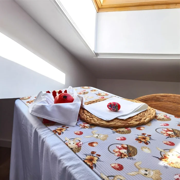 Napron decorativ pentru masa Best Cotton - Paste, 55x180 cm, 100% bumbac, tesatura gofrata, gri 2 - imagine 3