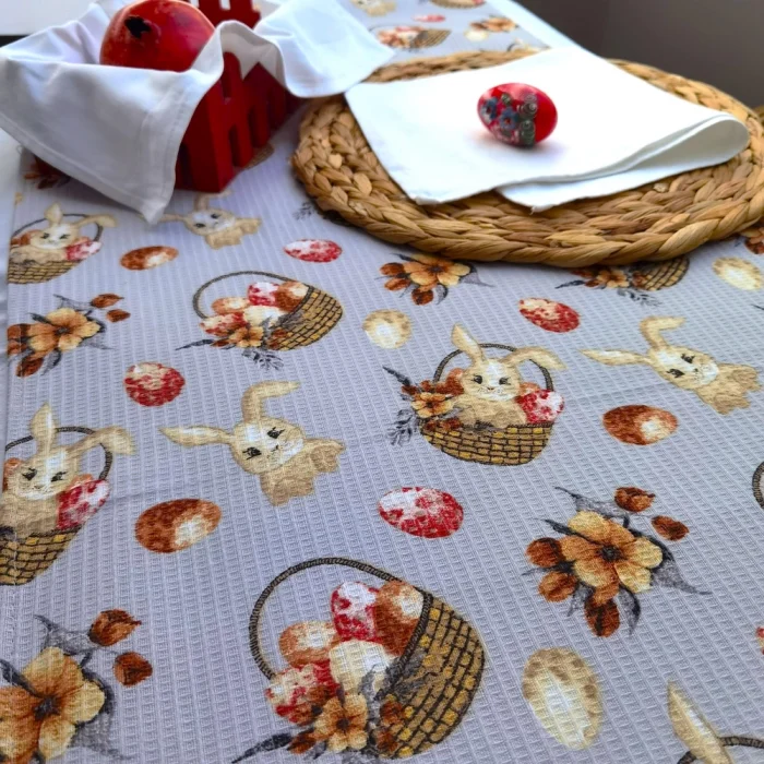 Napron decorativ pentru masa Best Cotton - Paste, 55x180 cm, 100% bumbac, tesatura gofrata, gri 2 - imagine 2