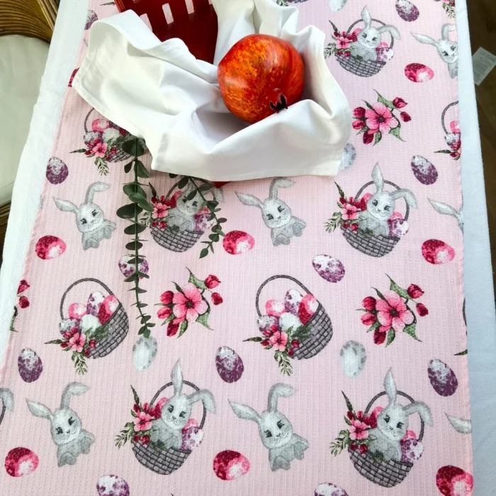 Napron decorativ pentru masa Best Cotton - Paste, 55x180 cm, 100% bumbac, tesatura gofrata, roz 2 - imagine 2