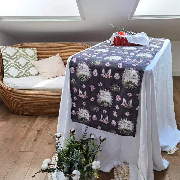 Napron decorativ pentru masa Best Cotton - Paste, 55x180 cm, 100% bumbac, tesatura gofrata, gri antracit - imagine 2