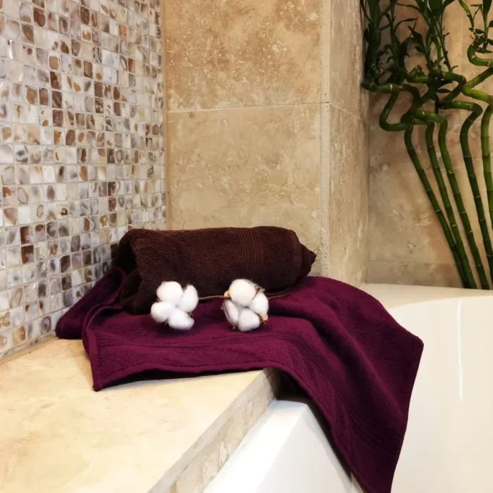 Pachet 2 prosoape de baie Best Cotton Deco - 50x90 cm, 100% bumbac, maro si mov - imagine 5