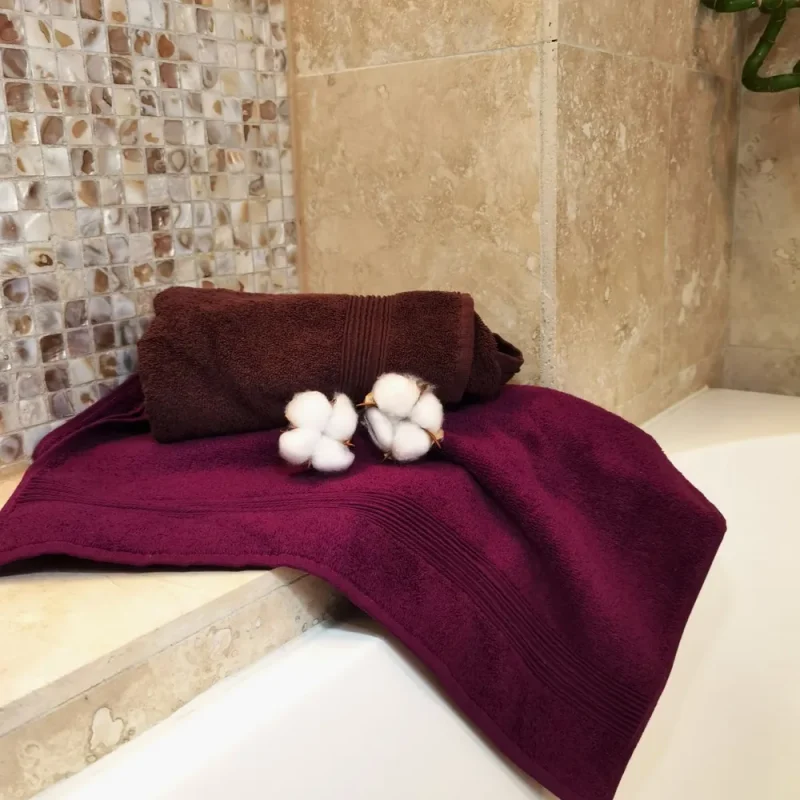 engros-pachet 2 prosoape baie astoria home deco bumbac 50x90 cm maro si mov 7