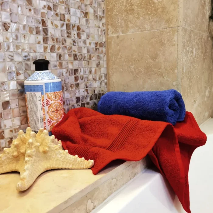 Pachet 2 prosoape de baie Best Cotton Deco - 50x90 cm, 100% bumbac, rosu si albastru - imagine 3