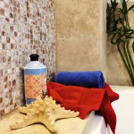 Pachet 2 prosoape de baie Best Cotton Deco - 50x90 cm, 100% bumbac, rosu si albastru