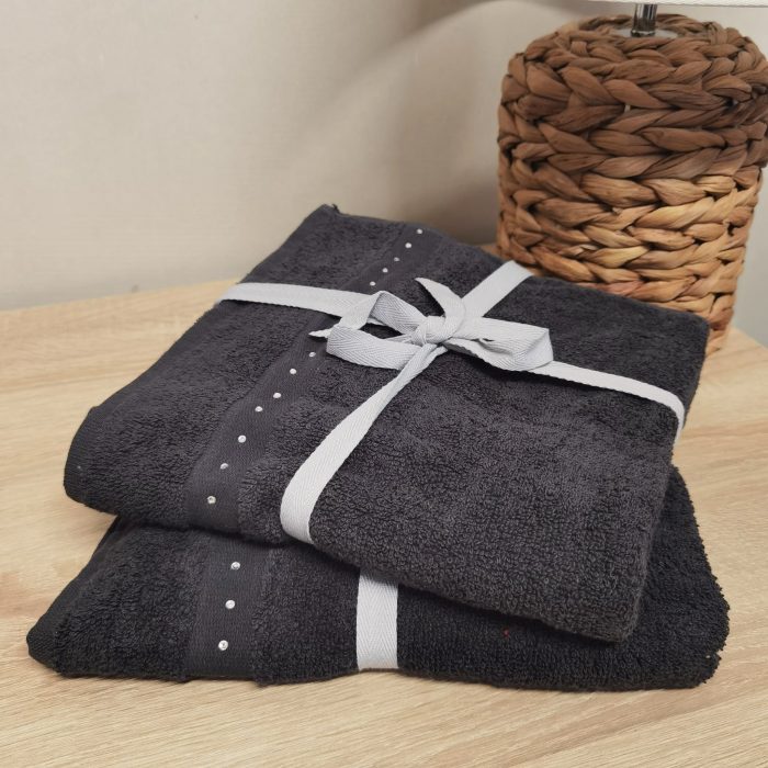 Pachet 2 prosoape baie Best Cotton - 100% bumbac, 50x90 cm, gri antracit cu perle - imagine 3