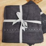 Pachet 2 prosoape baie Best Cotton - 100% bumbac, 50x90 cm, gri antracit cu perle