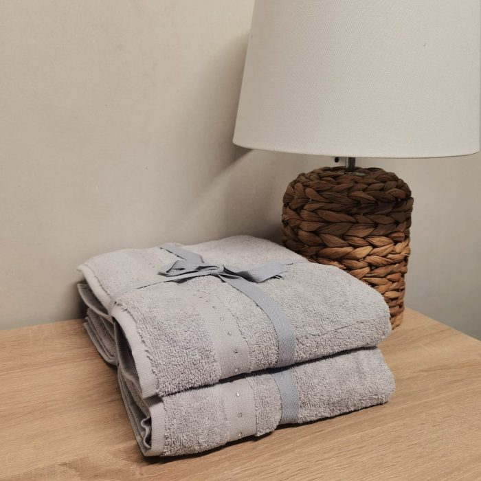Pachet 2 prosoape baie Best Cotton - 100% bumbac, 70x140 cm, gri cu perle - imagine 2