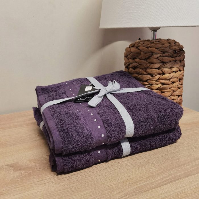 Pachet 2 prosoape baie Best Cotton - 100% bumbac, 50x90 cm, mov cu perle - imagine 2