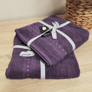 engros Pachet 2 prosoape baie Best Cotton - 100% bumbac, 50x90 cm, mov cu perle 50 engros-lazy
