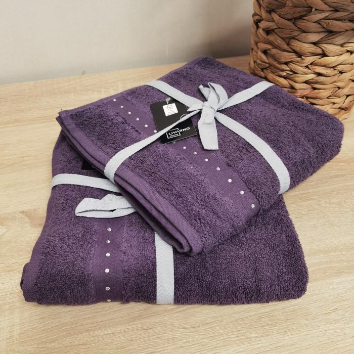 Pachet 2 prosoape baie Best Cotton - 100% bumbac, 70x140 cm, mov cu perle - imagine 2