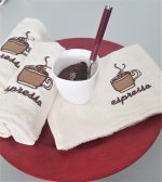 Pachet 3 prosoape bucatarie Best Cotton - Espresso, 100% Bumbac, 30x50 cm, cu broderie