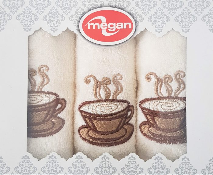 Pachet 3 prosoape bucatarie Best Cotton - Hot coffee, 100% Bumbac, 30x50 cm, cu broderie - imagine 2